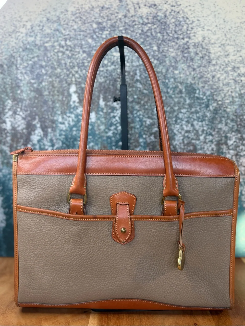 Dooney & Bourke Vintage Taupe/British Tan Leather Satchel Bag VGVC